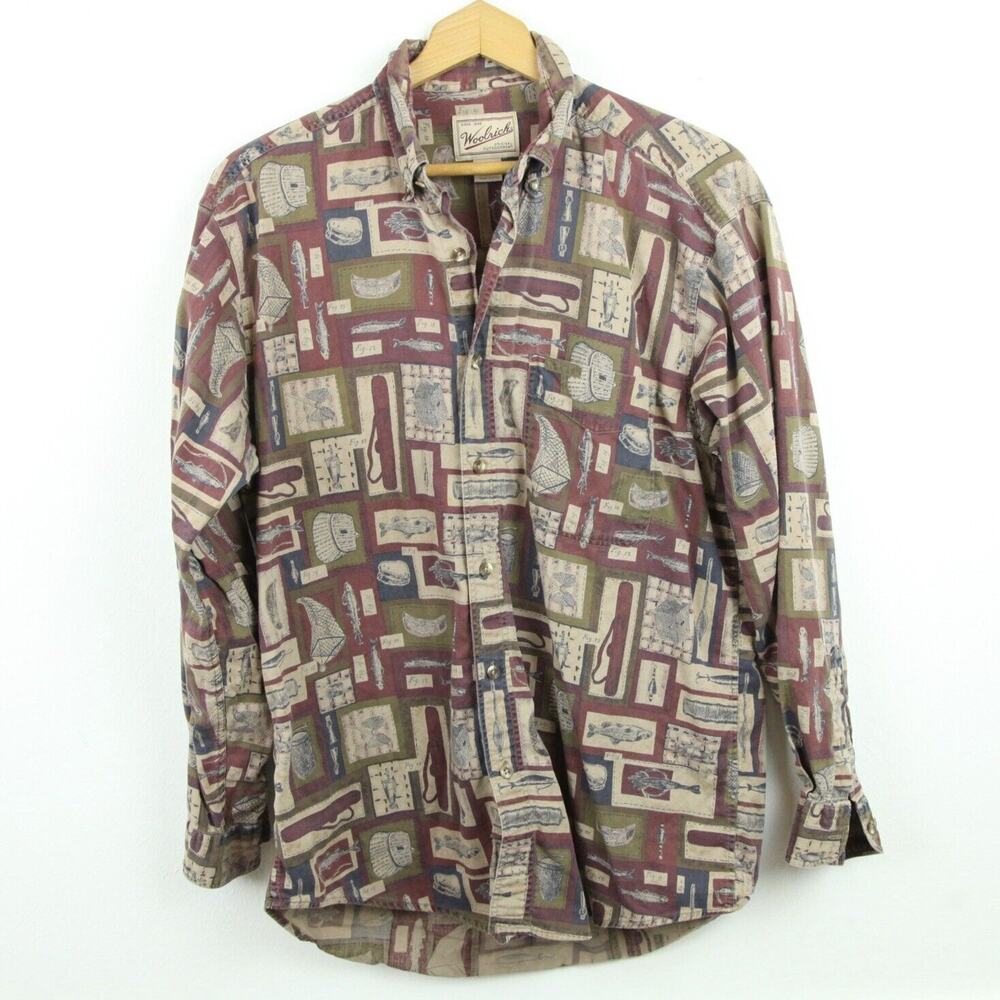 Woolrich Medium Shirt Fisherman Fly Fishing Angler Cabincore Normcore 90s Dad‎